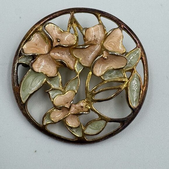 Soft Pastel Enamel Flower Gold tone Brooch Pin - Picture 1 of 2